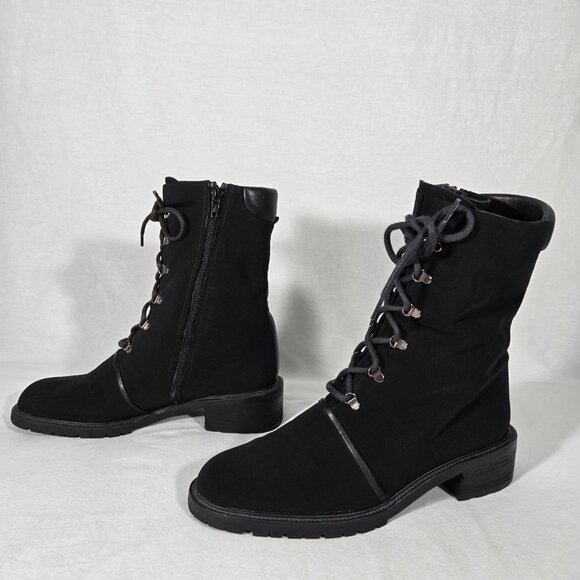 STUART WEITZMAN Eclectic Grandpa BLACK Nylon Upper Combat Boots Women Size 7.5B - Picture 3 of 17